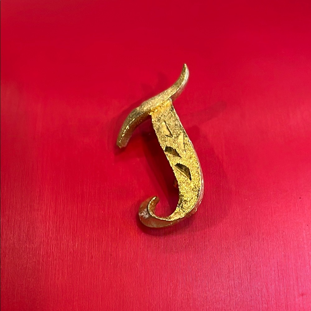 Vintage Monogram Letter J. Signed Mamselle. Textured Letter Brooch/Pin.